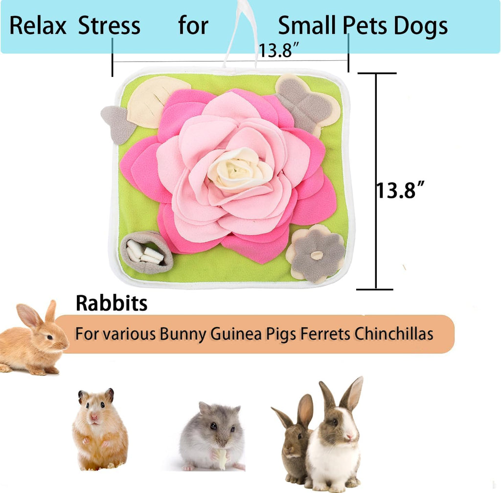 Rabbit Foraging Mat Snuffle Mat for Small Animals Bunny Puzzle Toys Pets Interactive Feeding Mat for Guinea Pigs Hedgehog Chinchilla Puppies (Pink)