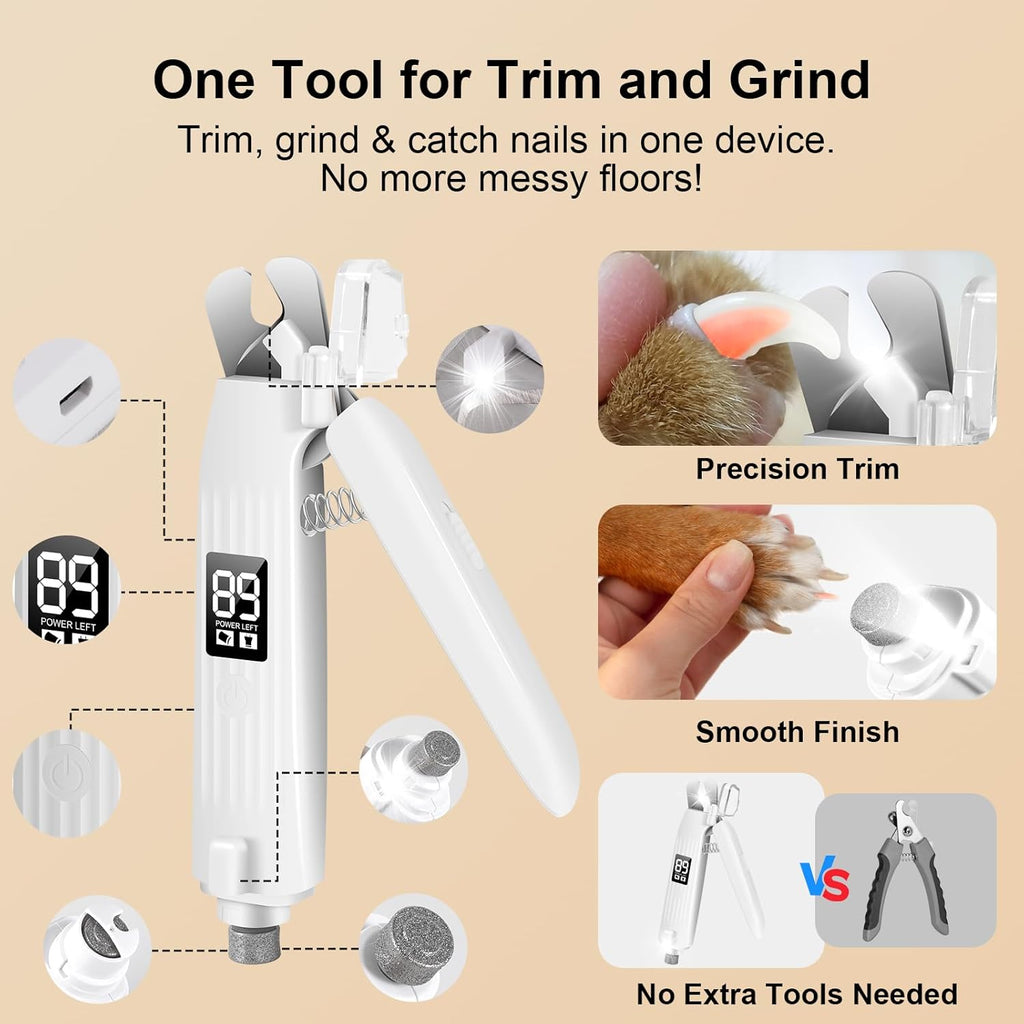 Dog Nail Clippers with Light, 2-In-1 Pet Nail Grinder, USB Rechargeable