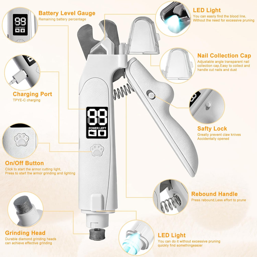Dog Nail Clippers & Grinder with LED Light