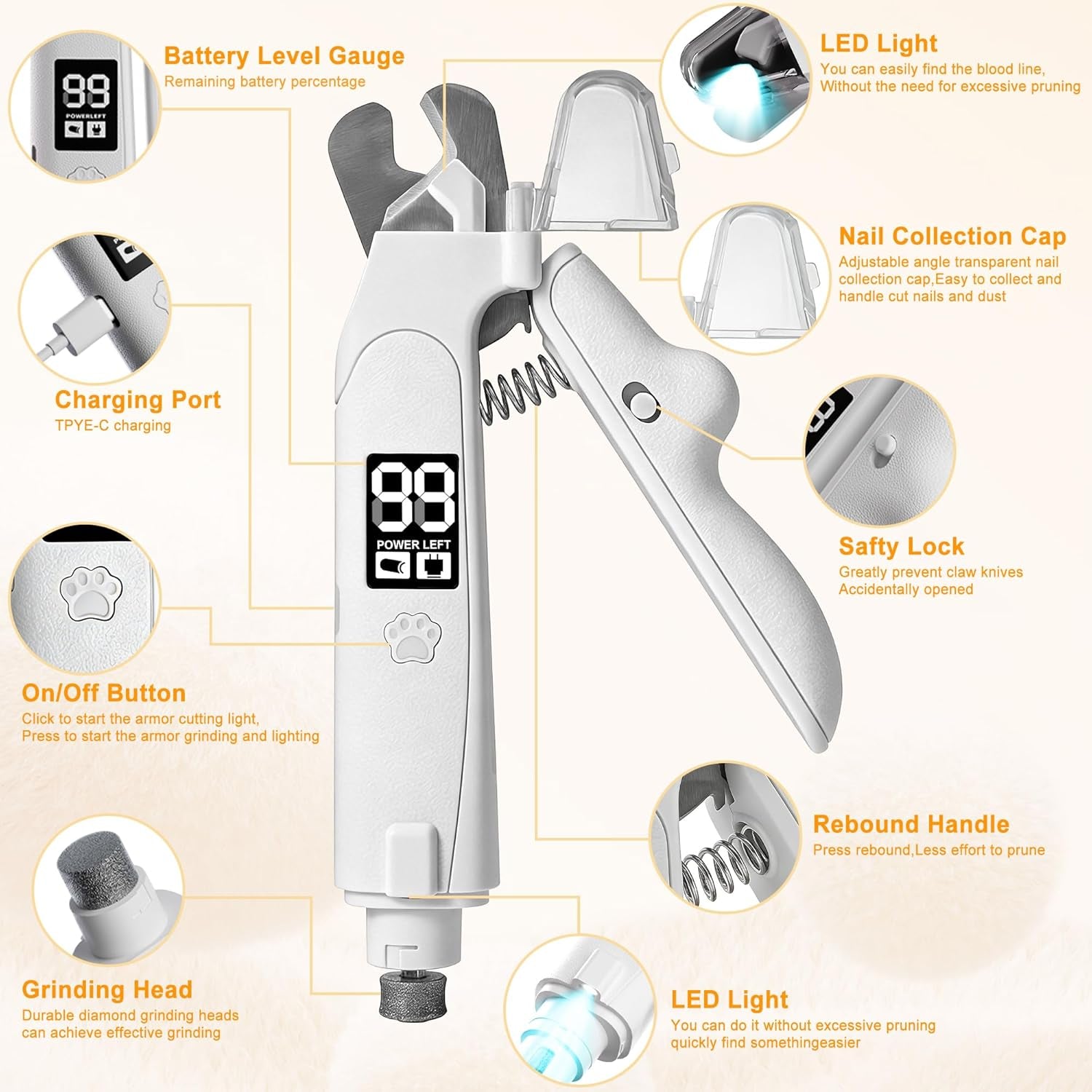 Dog Nail Clippers & Grinder with LED Light
