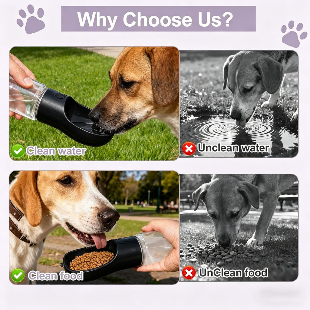 Portable Dog Water Bottle with Food Container, Drinking Bottle for Travel