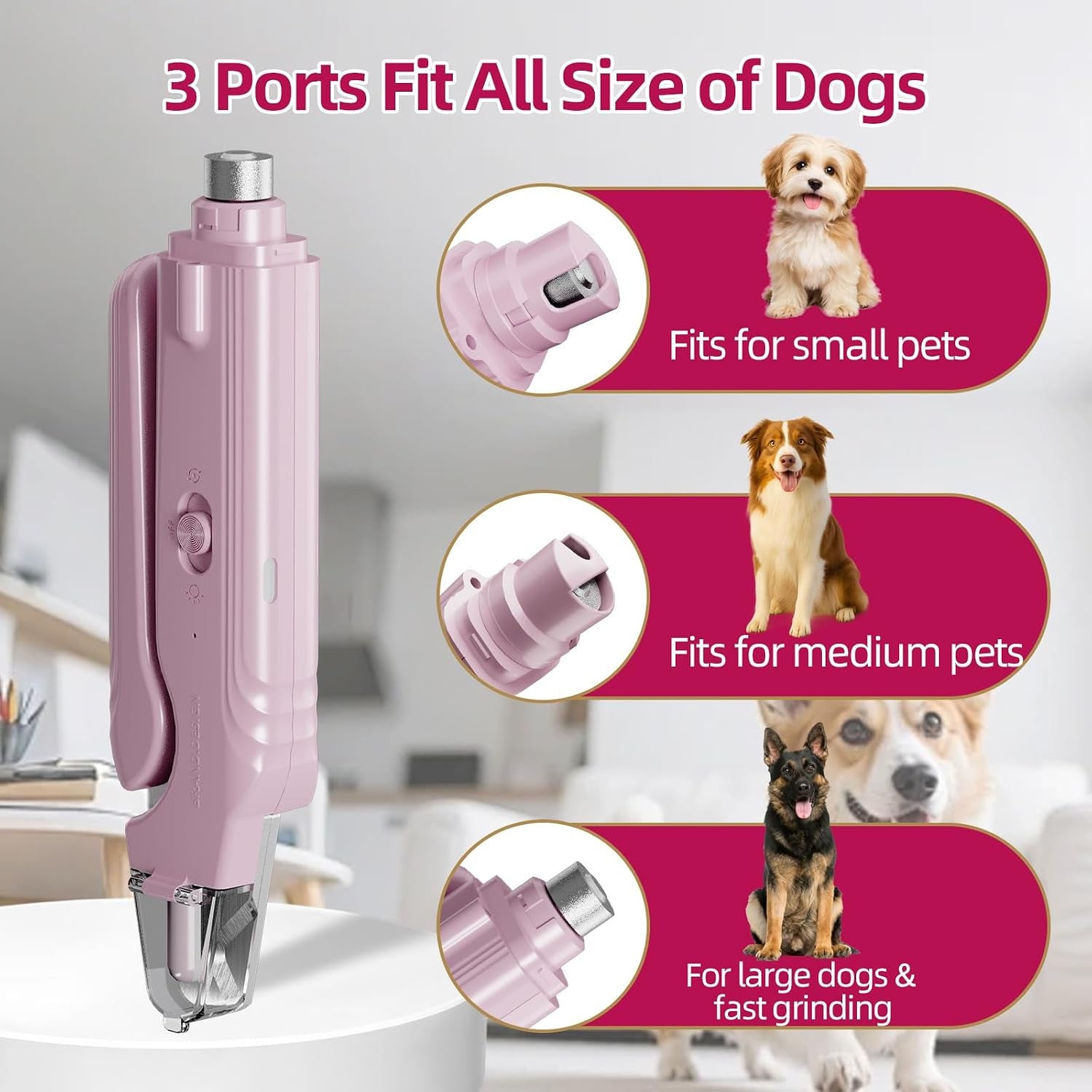 2 in 1 Dog & Cat Pets Nail Clippers and Grinder with Lights - Safety Guard to Avoid Overcutting,Professional Pet Nail Claw Trimmers, Professional Grooming Tools for Pets (Medium & Small Pet) (Pink)