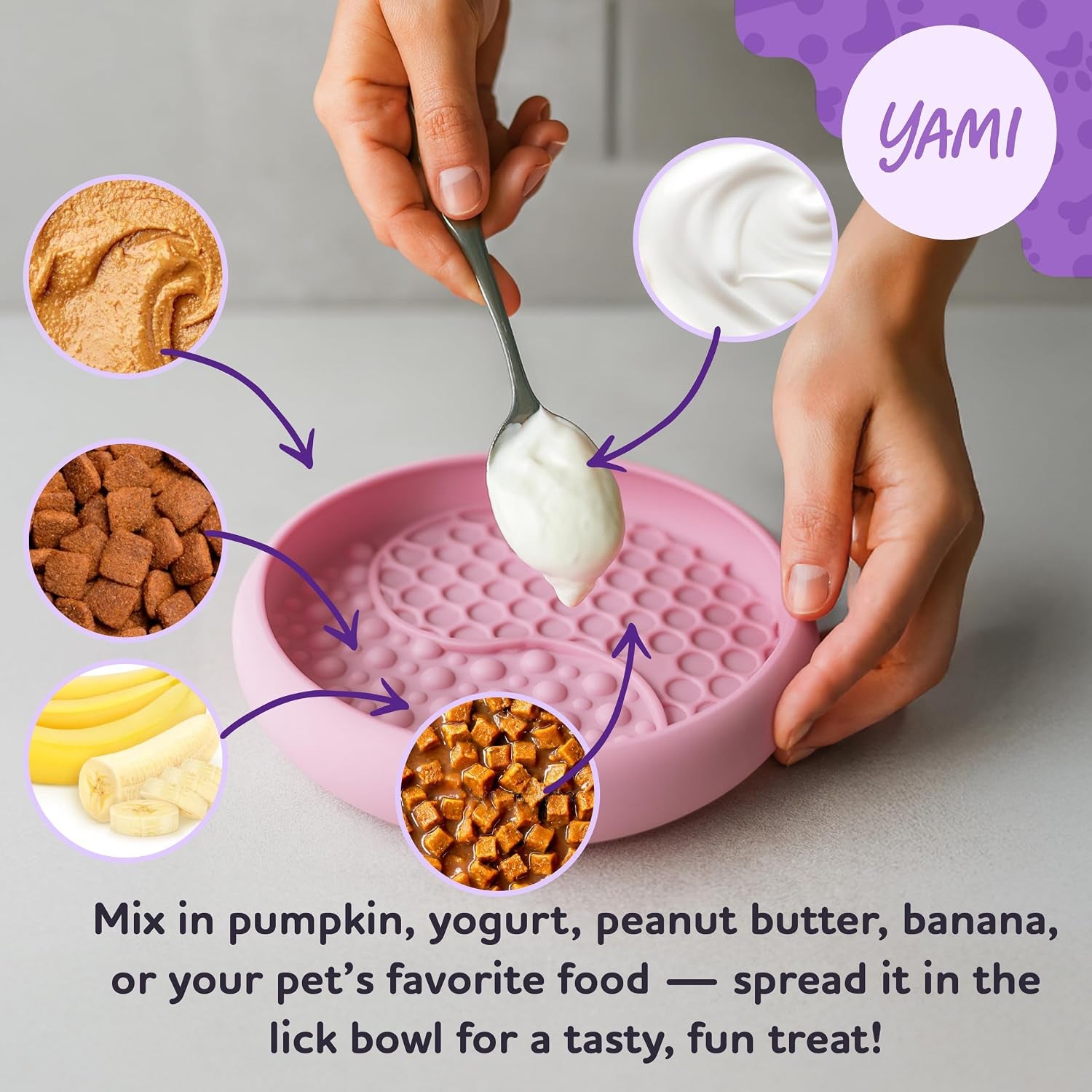 Dog Lick Bowl, Lick Mat for Dogs, Wet Food Cat Slow Feeder, Freeze Bowl, Enrichment & Puzzle Toy for Anxiety Relief, Food-Grade Silicone, Suction Cups, Dishwasher Fit, for All Breed (Light Pink)