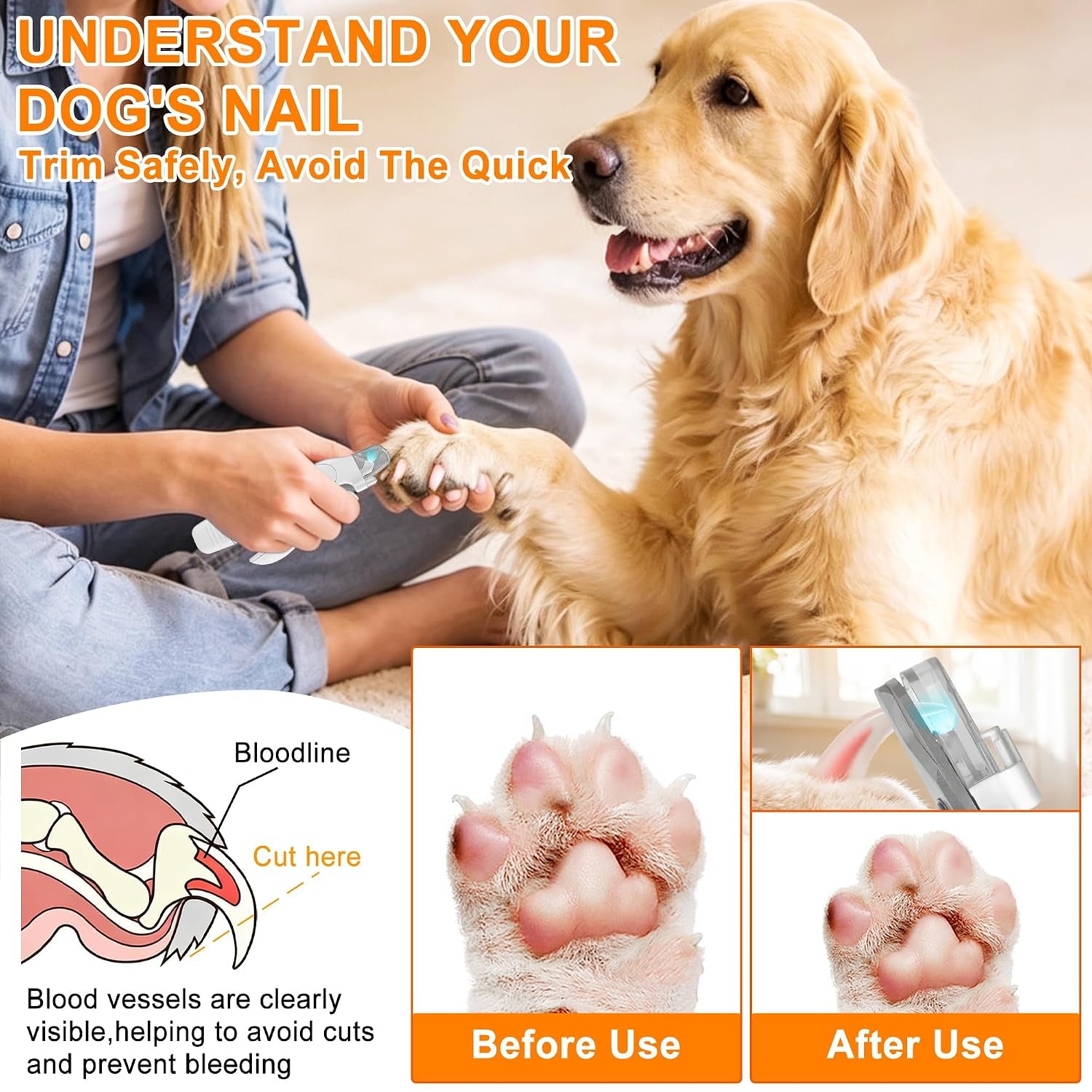Dog Nail Clippers & Grinder with LED Light