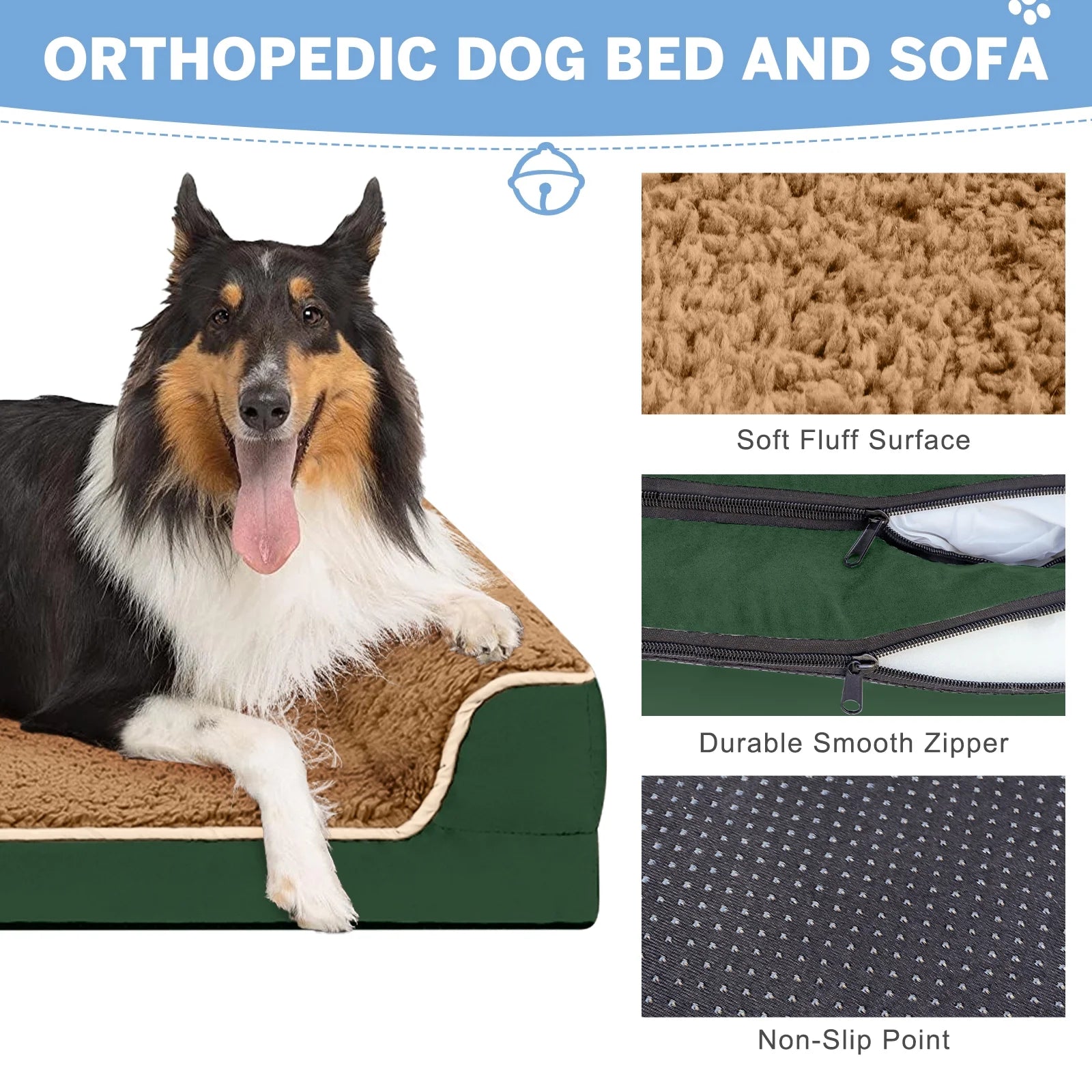 Dog Bed for Large Medium Small Dogs Orthopedic Dog Sofa Bed Non Slip Pet Couch with Removable Washable Cover Supportive Egg Crate Foam S to XL