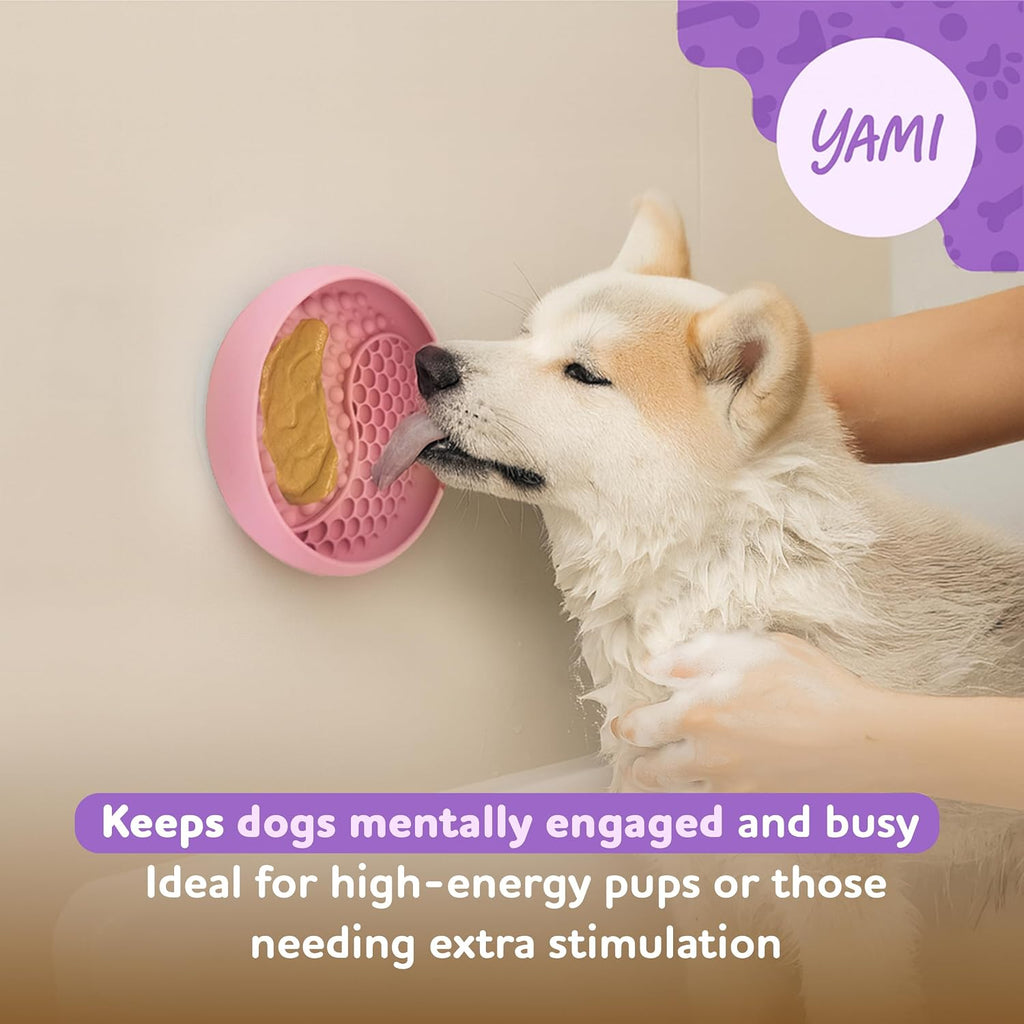 Dog Lick Bowl, Lick Mat for Dogs, Wet Food Cat Slow Feeder, Freeze Bowl, Enrichment & Puzzle Toy for Anxiety Relief, Food-Grade Silicone, Suction Cups, Dishwasher Fit, for All Breed (Light Pink)