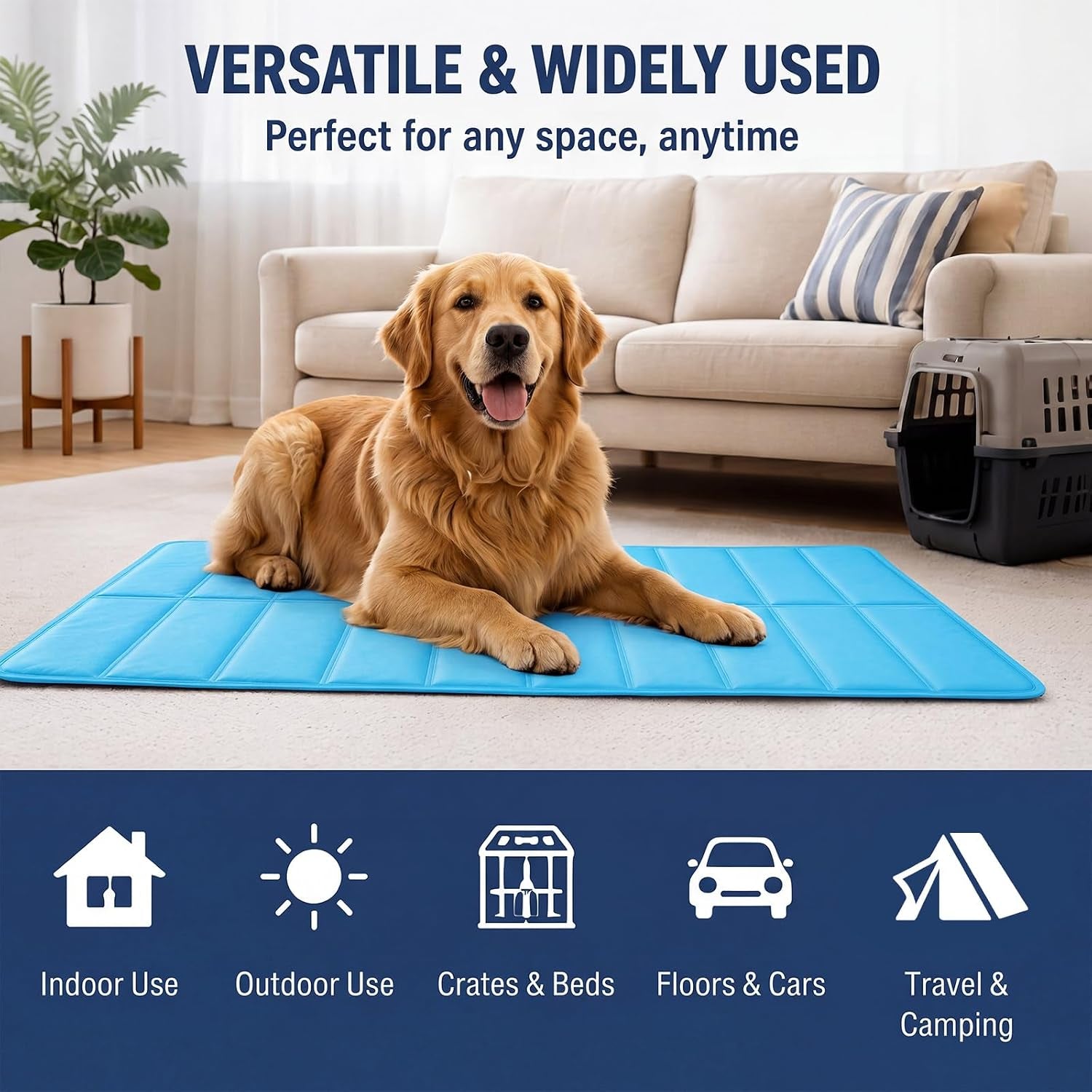 Extra Large 55” X 35” Non-Toxic Gel Dog Cooling Mat, Blue Self Cooling Pet Pressure Activated Summer Pad for Dogs Cats Kennels, Crates, Beds, Sofa, No Water or Electricity Needed