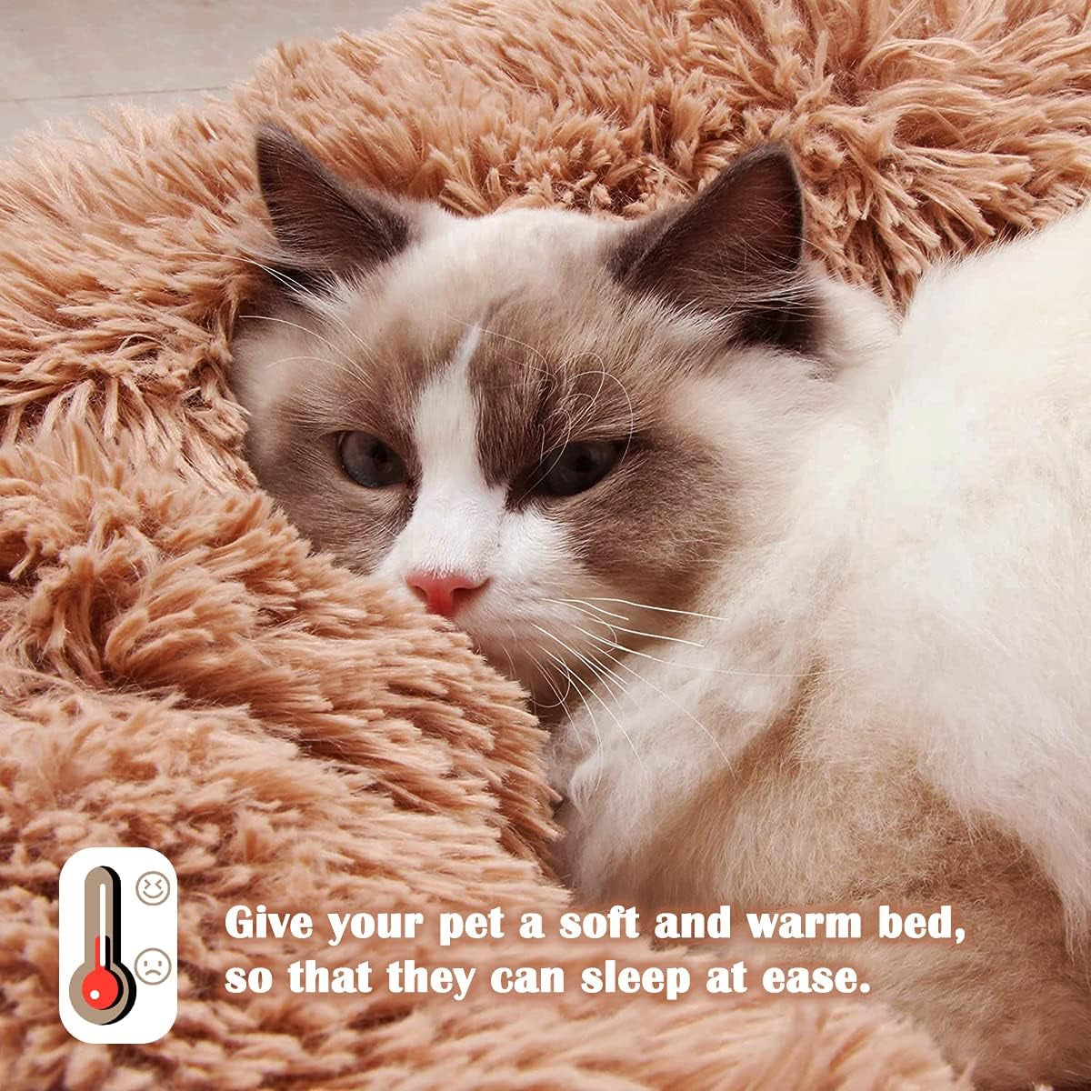 Calming Donut Bed - 23.6" Washable Fluffy Plush Dog Beds, Cozy Soft anti Anxiety Cuddler, Indoor Pet Cushion with Waterproof Bottom for Small Medium Dogs and Cats