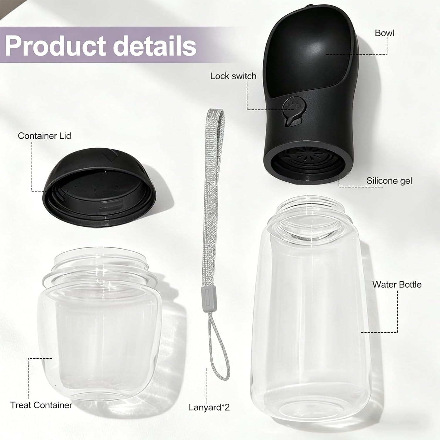 Portable Dog Water Bottle with Food Container, Drinking Bottle for Travel