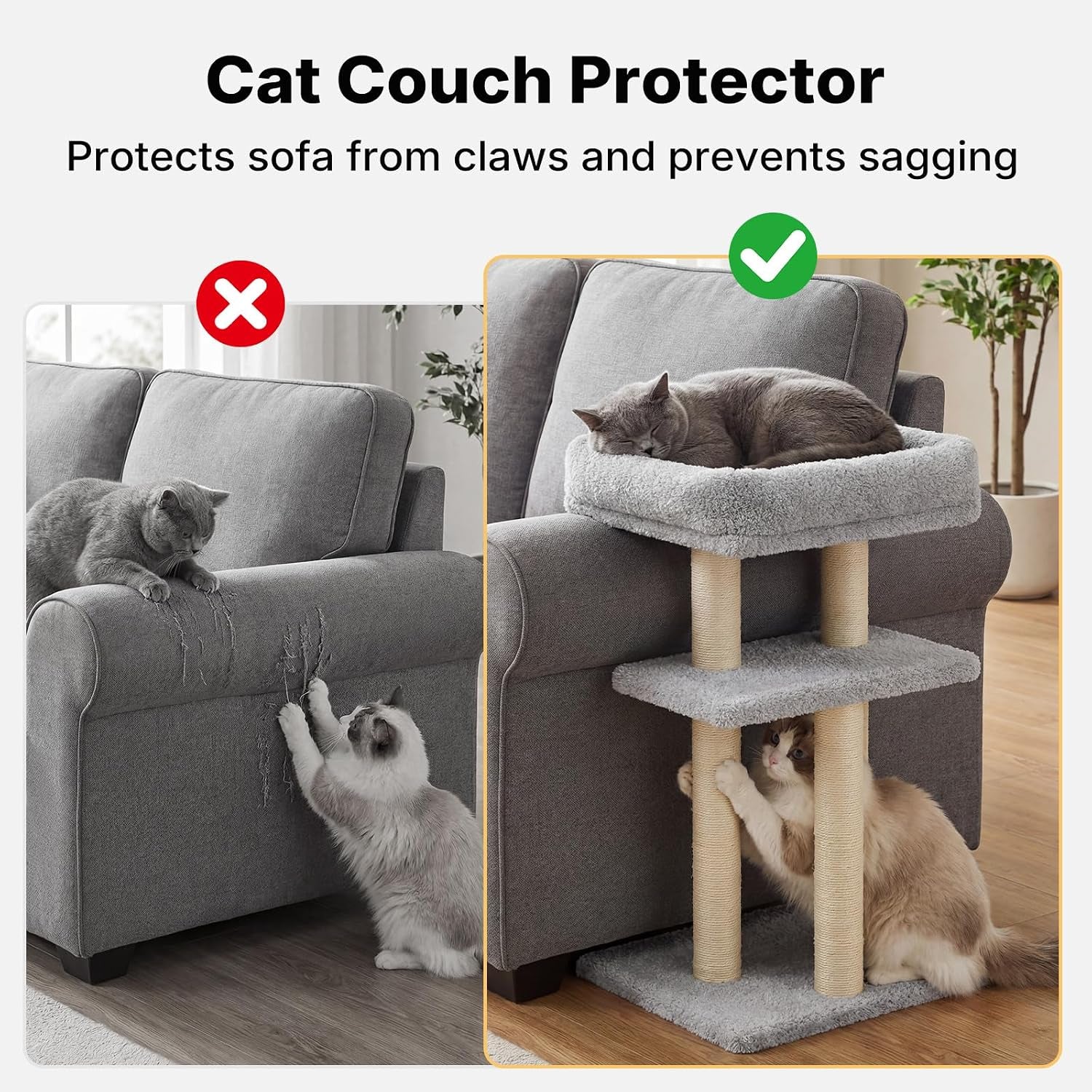 Cat Perch with Cat Scratching Post, Couch Corner Protector for Cats