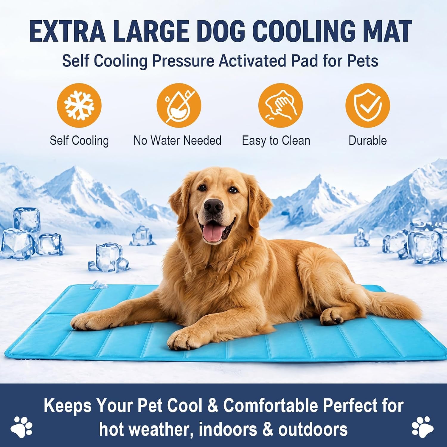Extra Large 55” X 35” Non-Toxic Gel Dog Cooling Mat, Blue Self Cooling Pet Pressure Activated Summer Pad for Dogs Cats Kennels, Crates, Beds, Sofa, No Water or Electricity Needed