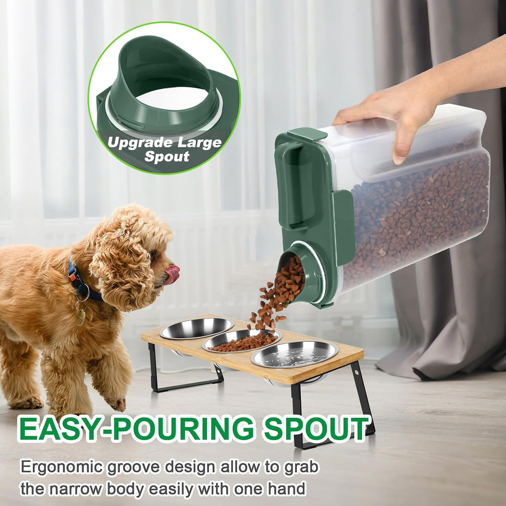 Cat Dog Food Storage Container 5 to 7 Lbs, Secondary Pet Food Storage Container beyond a Large Dog Food Bin for Daily Use, Easy-Pouring Bird Seed Dispenser, Travel Kibble Holder -Bottle Green