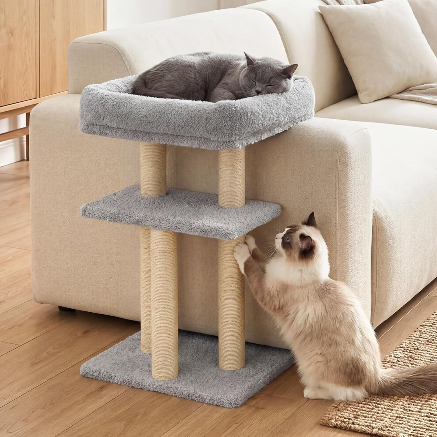 Cat Perch with Cat Scratching Post, Couch Corner Protector for Cats
