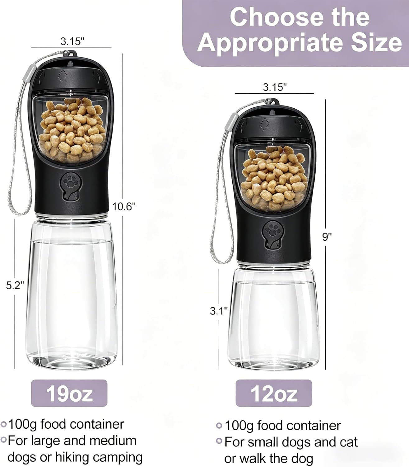 Portable Dog Water Bottle with Food Container, Drinking Bottle for Travel