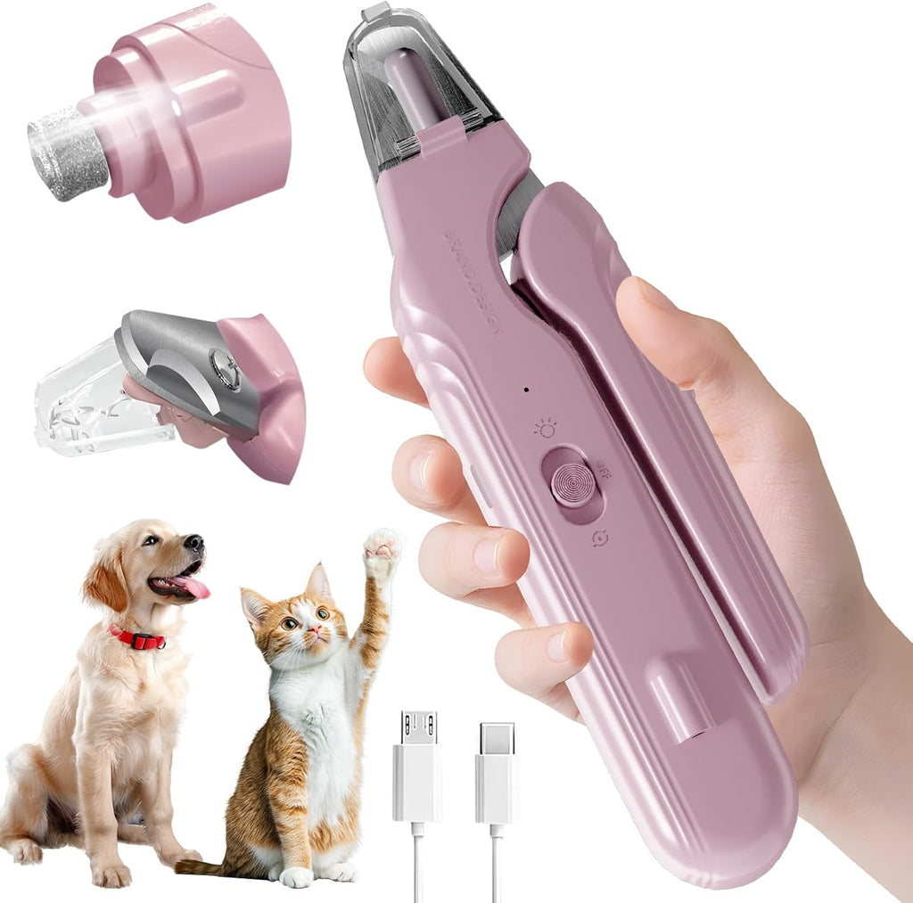 2 in 1 Dog & Cat Pets Nail Clippers and Grinder with Lights - Safety Guard to Avoid Overcutting,Professional Pet Nail Claw Trimmers, Professional Grooming Tools for Pets (Medium & Small Pet) (Pink)