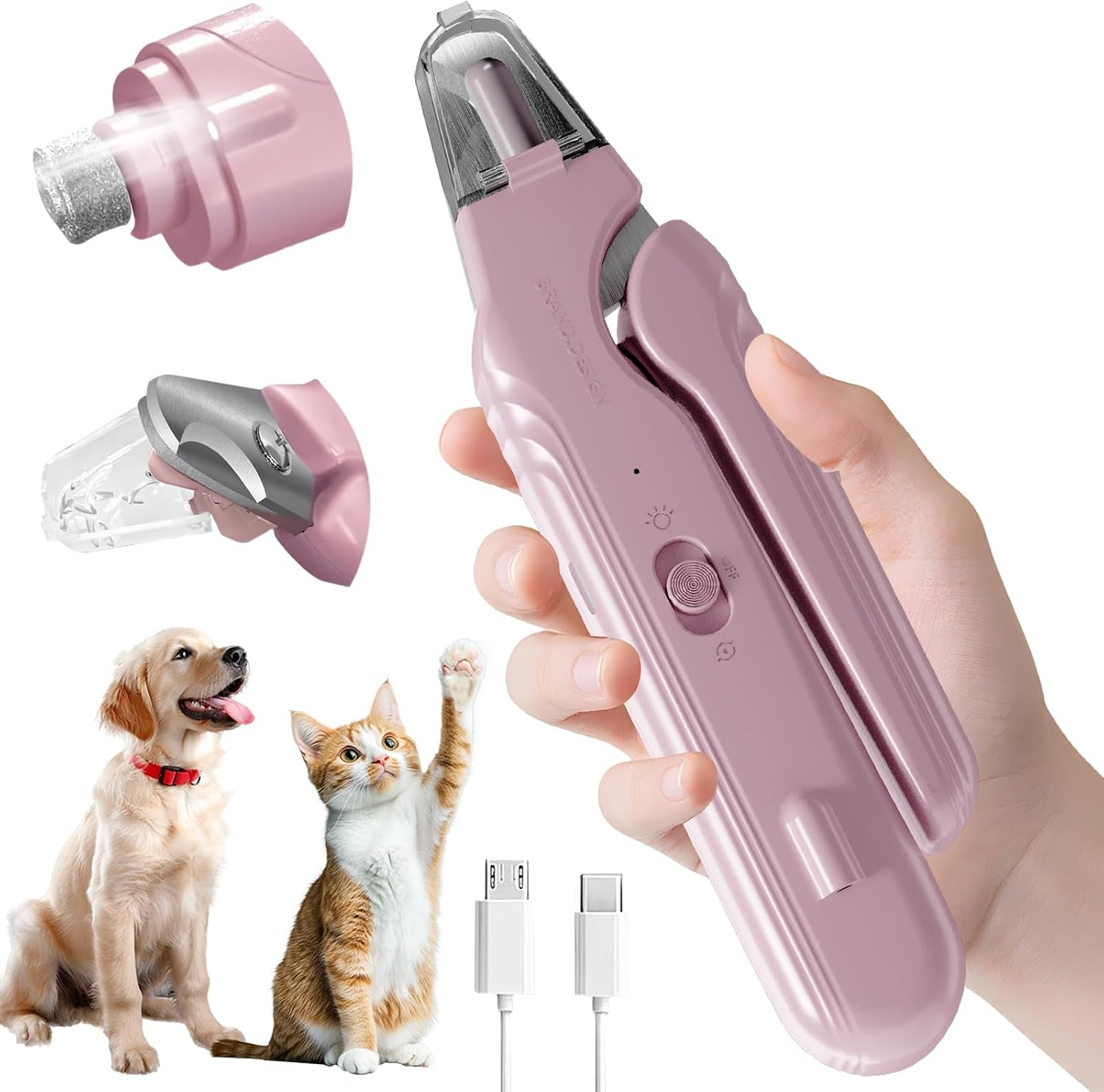 2 in 1 Dog & Cat Pets Nail Clippers and Grinder with Lights - Safety Guard to Avoid Overcutting,Professional Pet Nail Claw Trimmers, Professional Grooming Tools for Pets (Medium & Small Pet) (Pink)