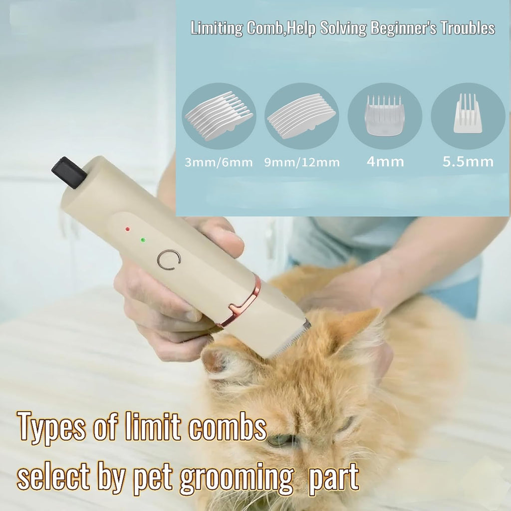 Low Noise 4-In-1 Dog Grooming Clippers Kit,Cordless Dog Nail Clipper,Dog Paw Trimmer,Cat Ear Trimmer,Pet Cat Dog Hair Trimmer for Small Large Dogs Cats and Rabbits Grooming at Home(Beige)