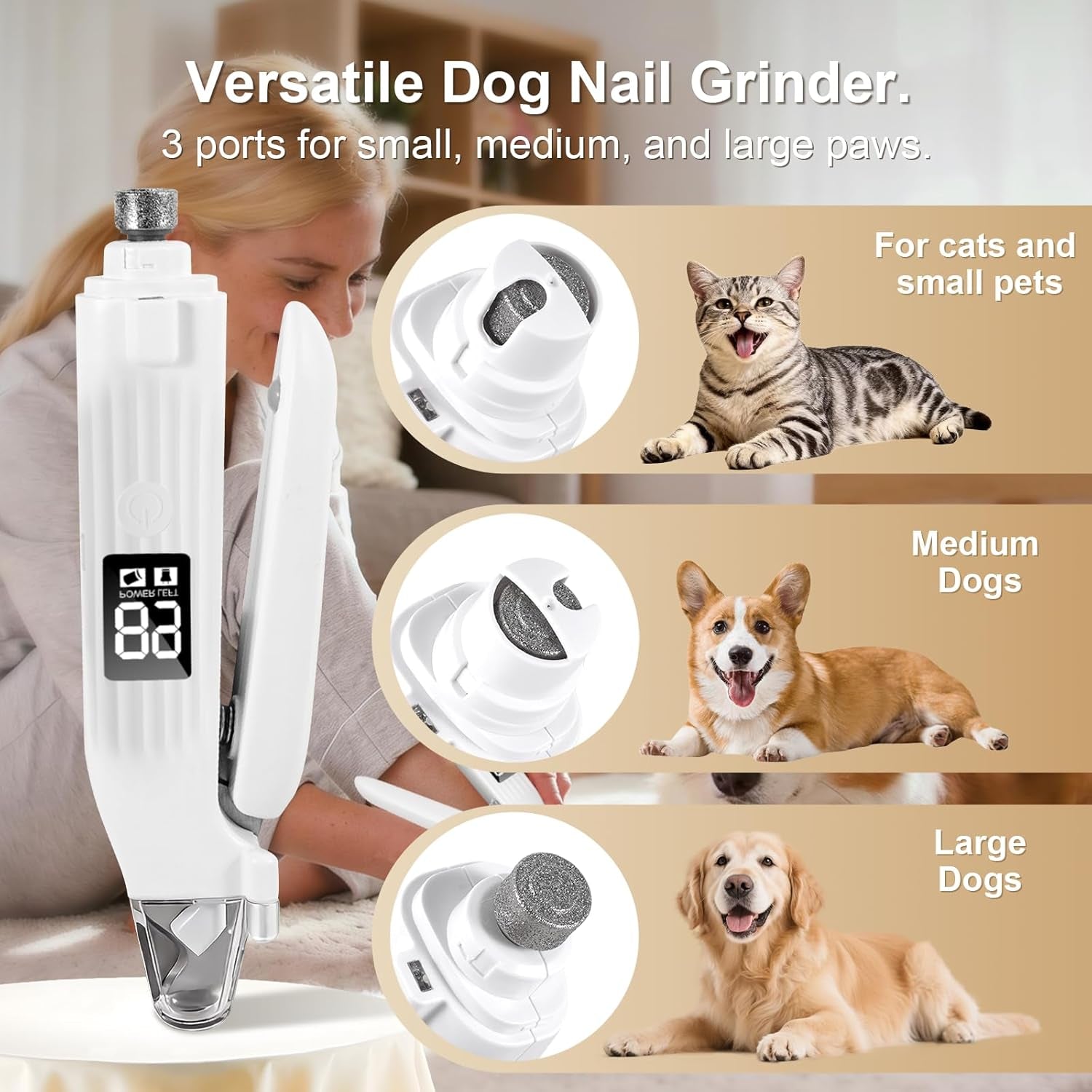 Dog Nail Clippers with Light, 2-In-1 Pet Nail Grinder, USB Rechargeable