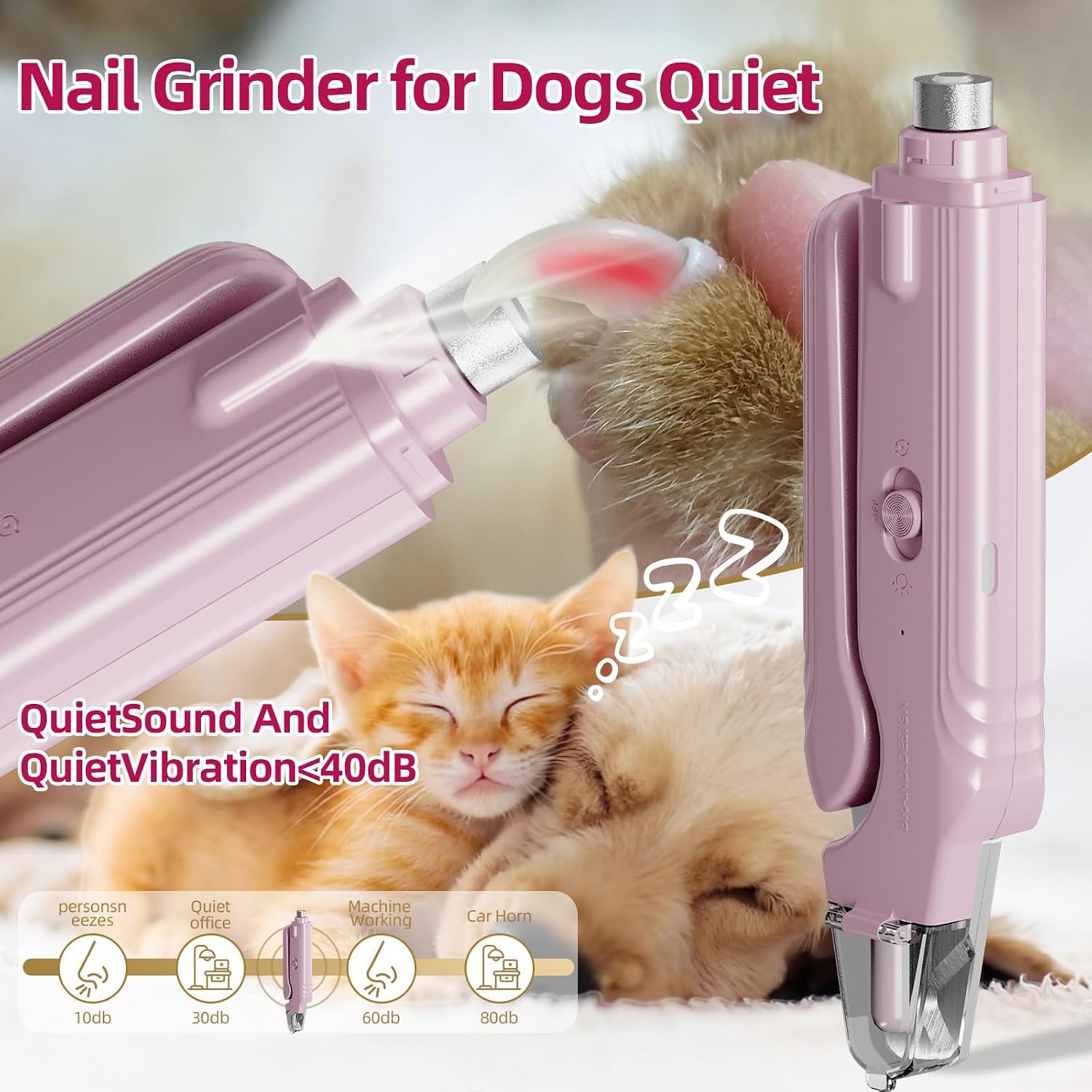 2 in 1 Dog & Cat Pets Nail Clippers and Grinder with Lights - Safety Guard to Avoid Overcutting,Professional Pet Nail Claw Trimmers, Professional Grooming Tools for Pets (Medium & Small Pet) (Pink)