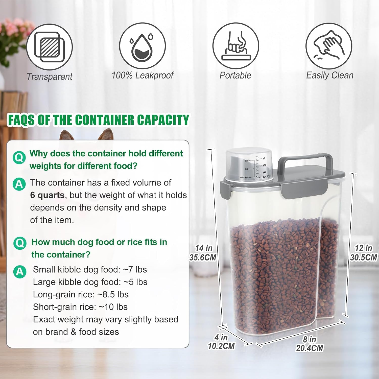 Large Cat Food Storage Container, Portable Dog Food Container with Upgraded Large Spout and Cup, Travel Pet Food Storage Dispenser for Small Animal Kibble Storage, Bird Seed Container - Grey