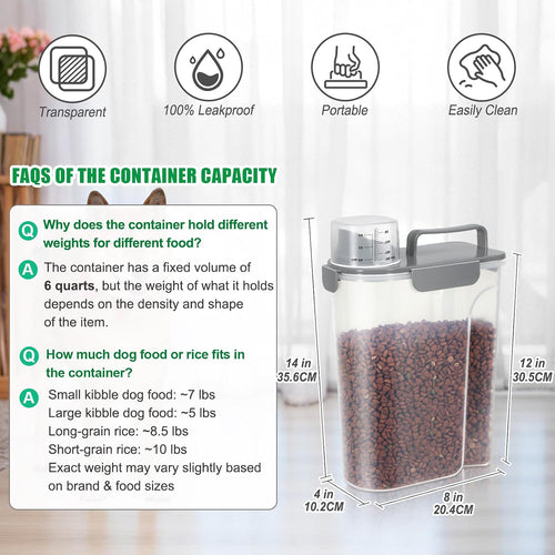 Large Cat Food Storage Container, Portable Dog Food Container with Upgraded Large Spout and Cup, Travel Pet Food Storage Dispenser for Small Animal Kibble Storage, Bird Seed Container - Grey