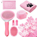 Dog Grooming Kit for Shedding – 8-Piece Pet Grooming Supplies with Deshedding Brush, Bath Gloves, Towels & Silicone Toothbrush | Ideal for Dogs, Cats, Small and Large Pets (Pink)