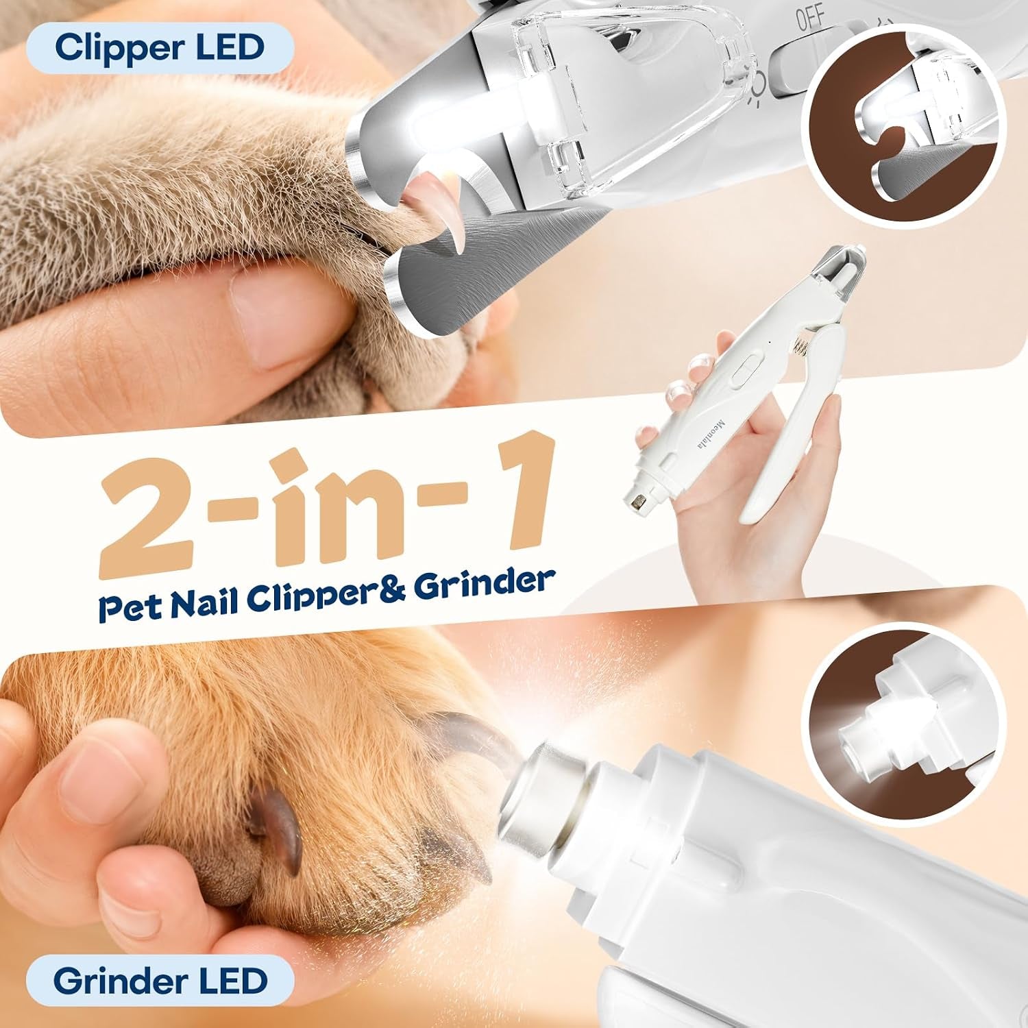 Dog Nail Clippers with Light and Dog Nail Grinder Quiet, Dog Nail Trimmers