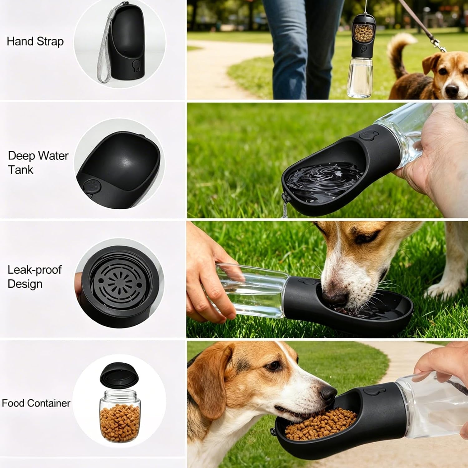 Portable Dog Water Bottle with Food Container, Drinking Bottle for Travel