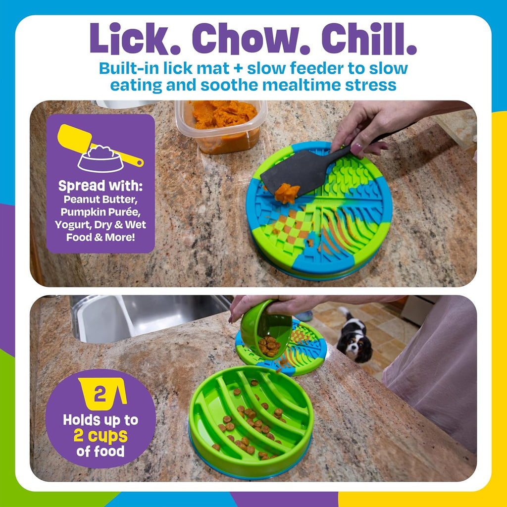 Circle 2-In-1 Slow Feeder Bowl and Lick Mat - Slow Feeder Dog Bowls, Dog Bowls for Fast Eaters, Interactive Puppy Bowl, Cat Food Puzzle, Puzzle for Dogs, Pet Dishwasher Safe Lick Mat