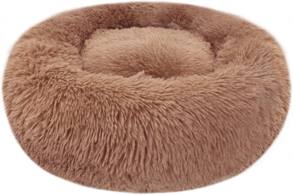Calming Donut Bed - 23.6" Washable Fluffy Plush Dog Beds, Cozy Soft anti Anxiety Cuddler, Indoor Pet Cushion with Waterproof Bottom for Small Medium Dogs and Cats