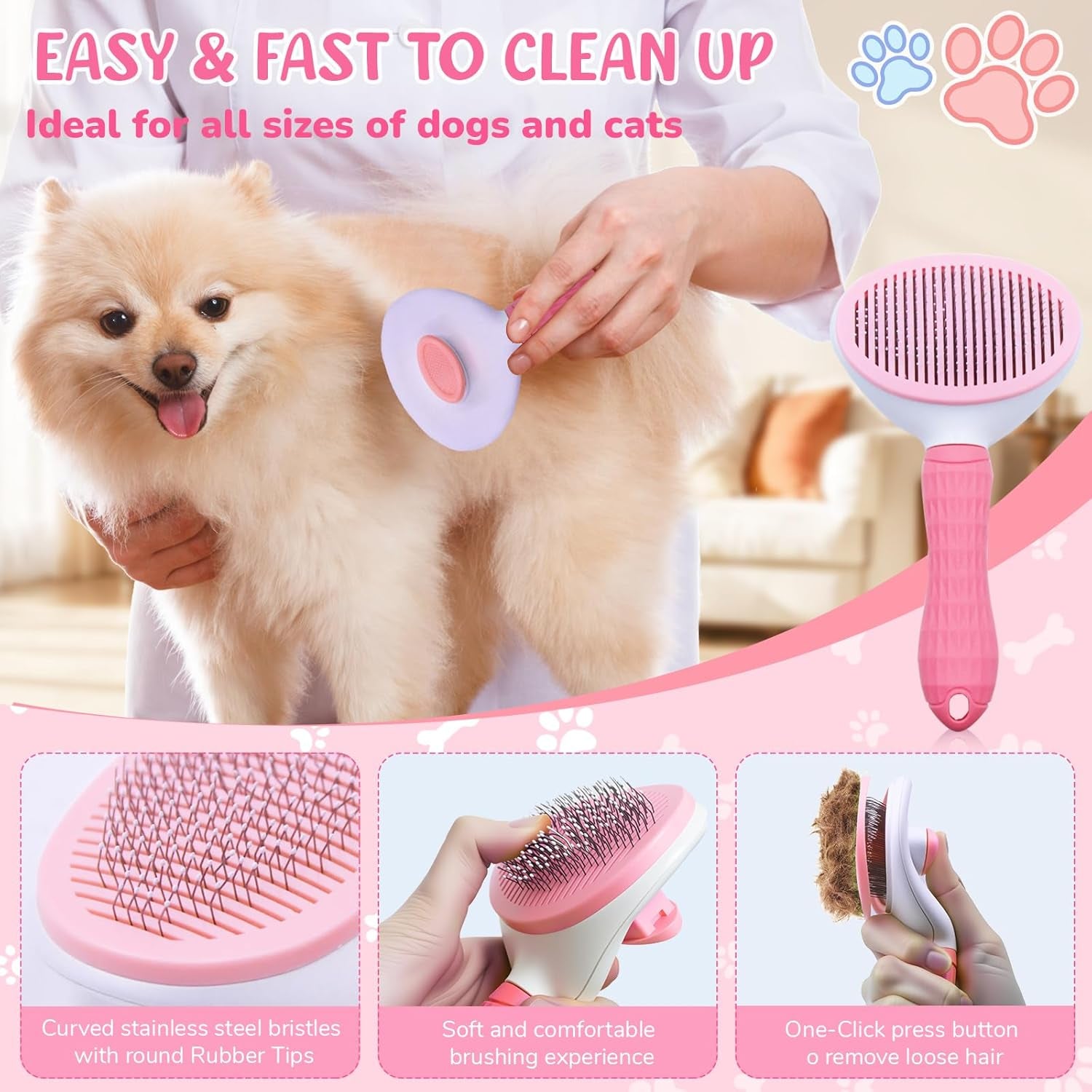 Dog Grooming Kit for Shedding – 8-Piece Pet Grooming Supplies with Deshedding Brush, Bath Gloves, Towels & Silicone Toothbrush | Ideal for Dogs, Cats, Small and Large Pets (Pink)
