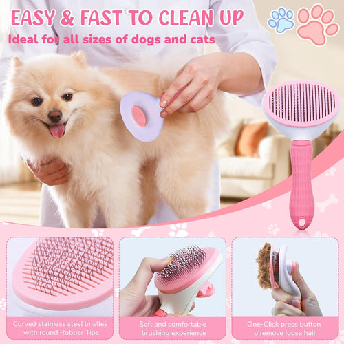 Dog Grooming Kit for Shedding – 8-Piece Pet Grooming Supplies with Deshedding Brush, Bath Gloves, Towels & Silicone Toothbrush | Ideal for Dogs, Cats, Small and Large Pets (Pink)