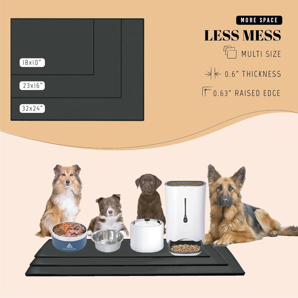 100% Waterproof Thicker Silicone Dog Food Mat, 0.63'' Raised Edge Bowl Mat for Food & Water, Non Slip Pet Feeding Placemat for Messy Drinkers, Perfect for Large Medium Small Breeds, 18"X10"
