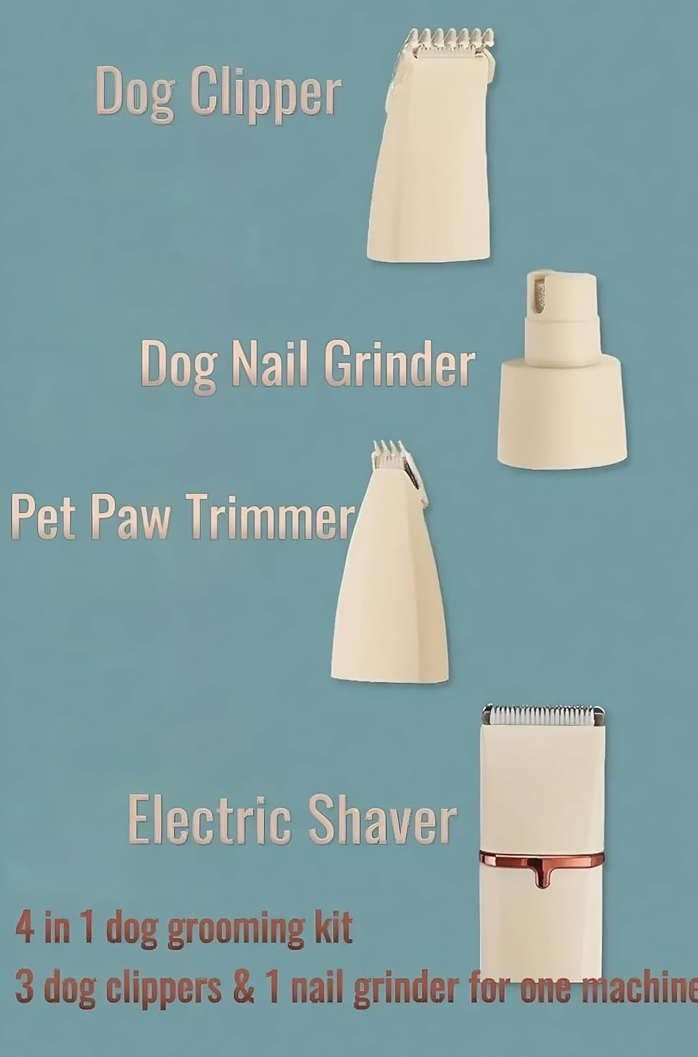 Low Noise 4-In-1 Dog Grooming Clippers Kit,Cordless Dog Nail Clipper,Dog Paw Trimmer,Cat Ear Trimmer,Pet Cat Dog Hair Trimmer for Small Large Dogs Cats and Rabbits Grooming at Home(Beige)