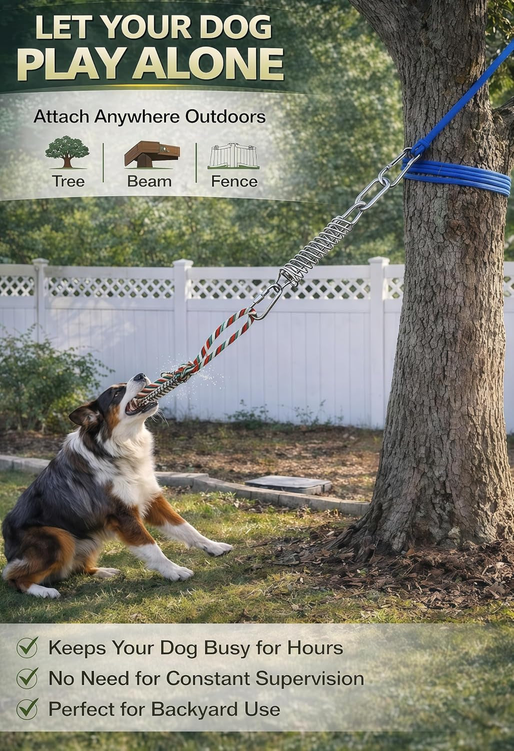 Dog Outdoor Bungee Hanging Toy, Tether Tug of War Toys for Medium to Large Dog to Exercise, Durable Interactive Tug Toy, Dog Rope Toys