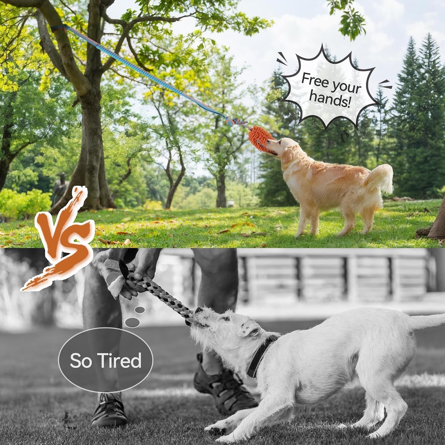 Dog Bungee Tug Toy, Outdoor Hanging Bungee from Tree for Chase & Tug Fun, Interactive Tug-Of-War Toy for Small and Medium Dogs, Bungee Cord with Dog Rope Toy & Soft Chew Toy