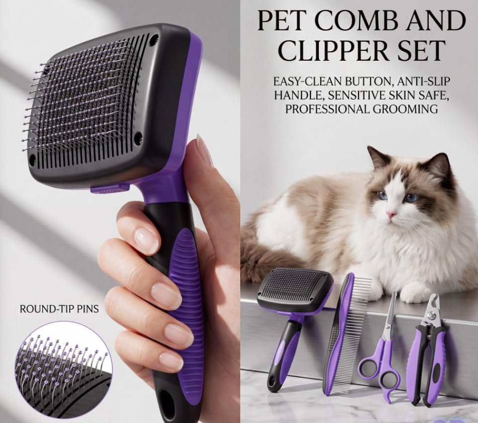 Cat Grooming Kit,Kitten Puppy Pet Dog Grooming Kit,Dog Slicker Brush,9Pcs