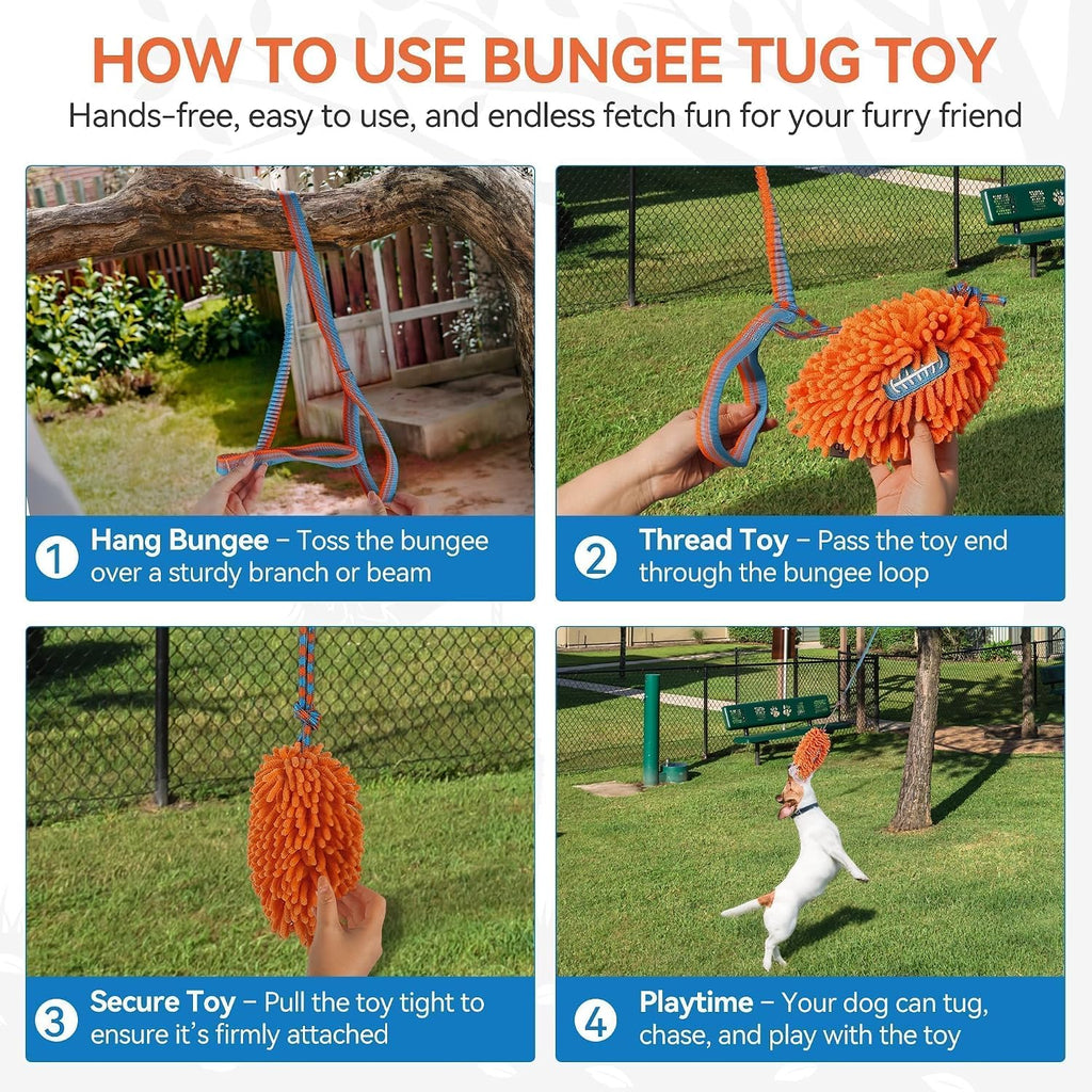 Dog Bungee Tug Toy, Outdoor Hanging Bungee from Tree for Chase & Tug Fun, Interactive Tug-Of-War Toy for Small and Medium Dogs, Bungee Cord with Dog Rope Toy & Soft Chew Toy