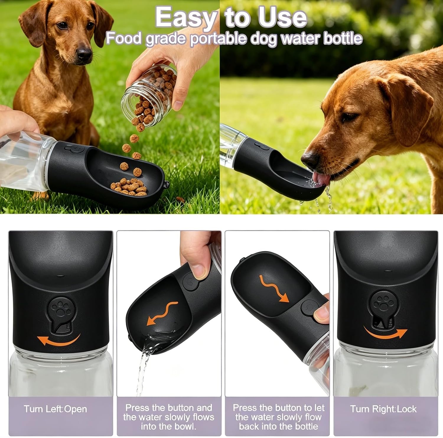 Portable Dog Water Bottle with Food Container, Drinking Bottle for Travel