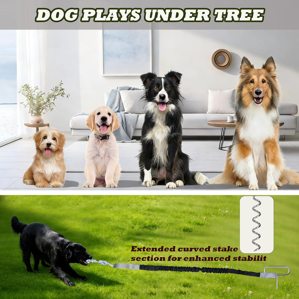 Dog Bungee Tug Toy with Steel Stake & 2 Chew Balls, 6.8Ft Stretch Rope Tug Toy - Tether Tug for Large/Medium/Small Dogs - Outdoor/Outside Dog Tug of War Toy (Lawn/Tree Use)