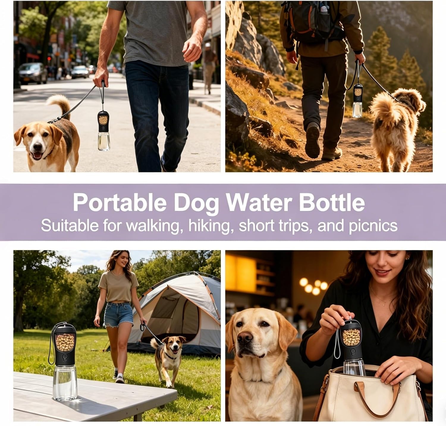 Portable Dog Water Bottle with Food Container, Drinking Bottle for Travel