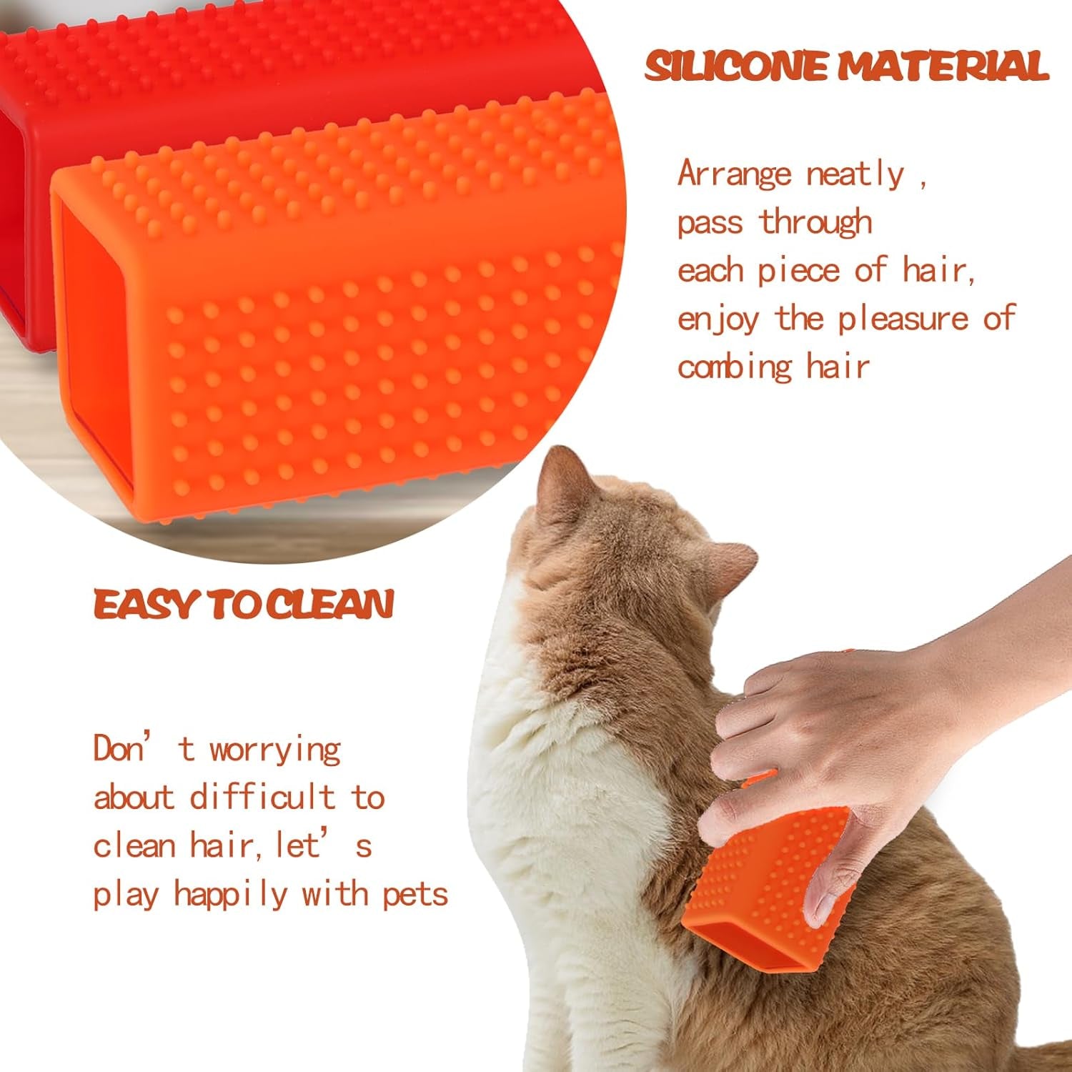 2Pcs Pet Hair Remover, Car Carpet Cleaner for Dog & Cat Hair, Interior, Furniture, Sofa （Orange and Red）