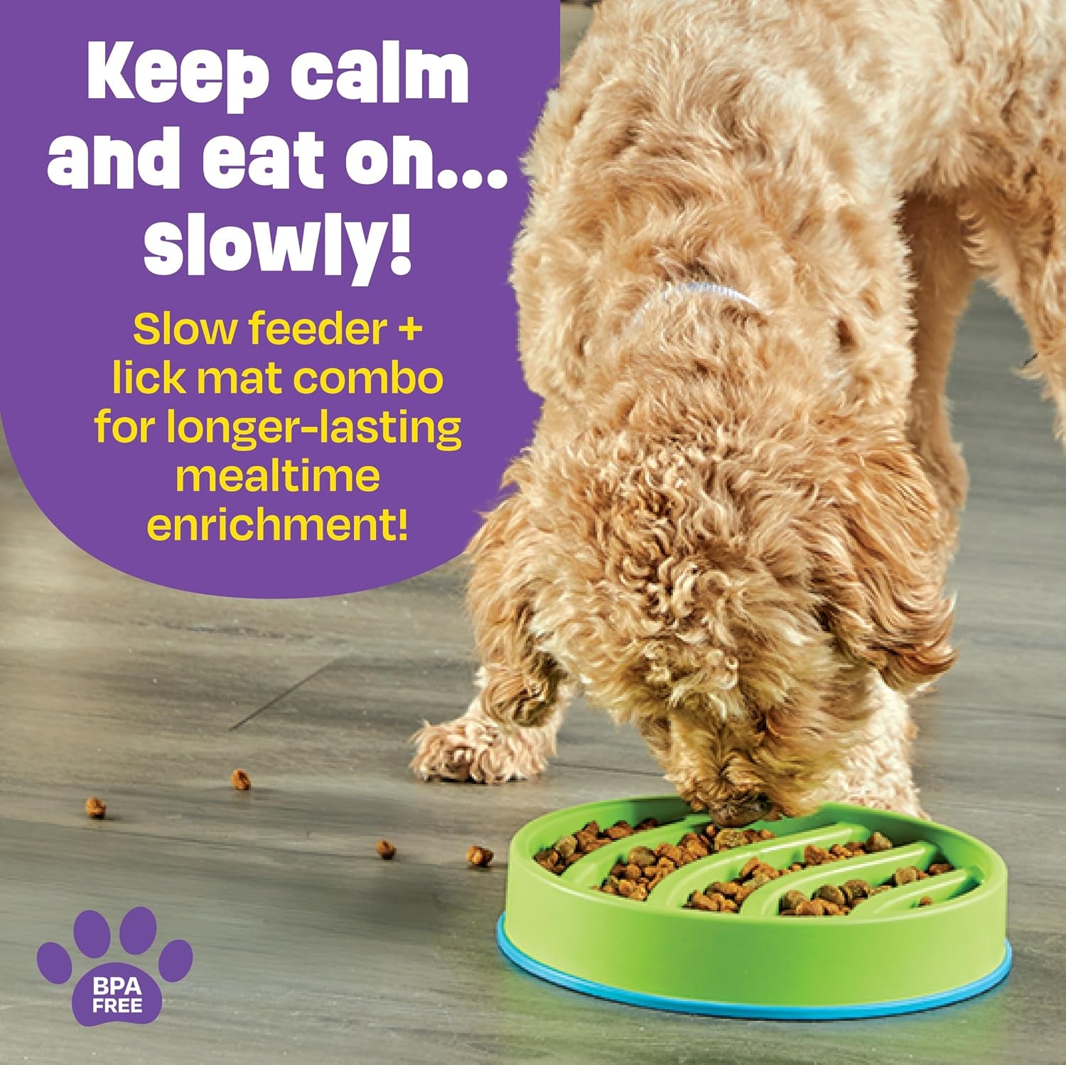 Circle 2-In-1 Slow Feeder Bowl and Lick Mat - Slow Feeder Dog Bowls, Dog Bowls for Fast Eaters, Interactive Puppy Bowl, Cat Food Puzzle, Puzzle for Dogs, Pet Dishwasher Safe Lick Mat