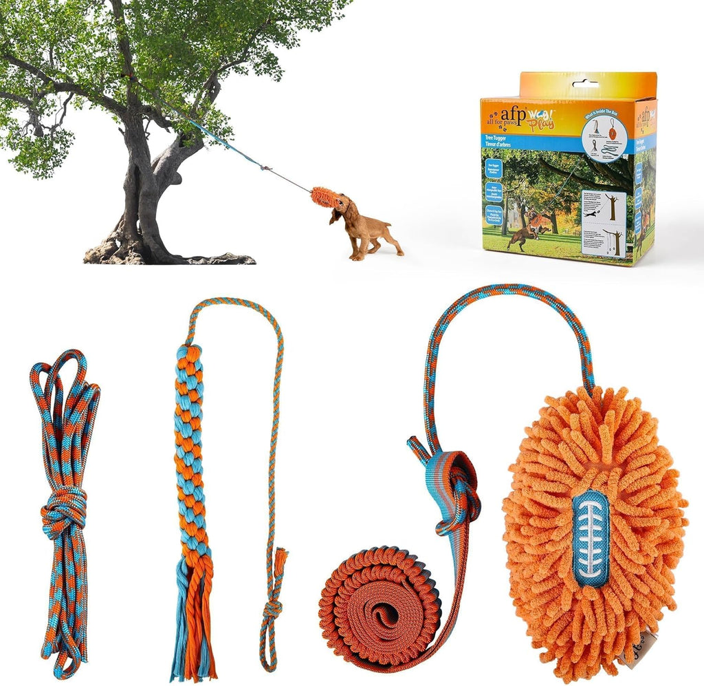 Dog Bungee Tug Toy, Outdoor Hanging Bungee from Tree for Chase & Tug Fun, Interactive Tug-Of-War Toy for Small and Medium Dogs, Bungee Cord with Dog Rope Toy & Soft Chew Toy