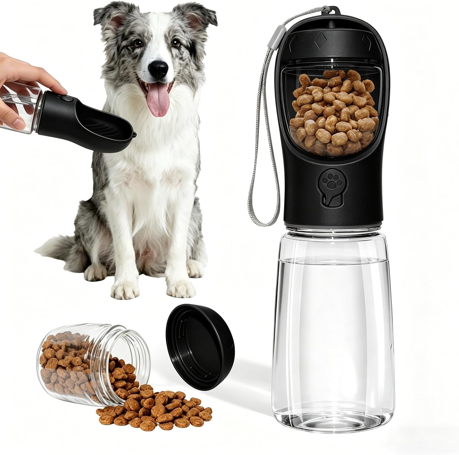 Portable Dog Water Bottle with Food Container, Drinking Bottle for Travel