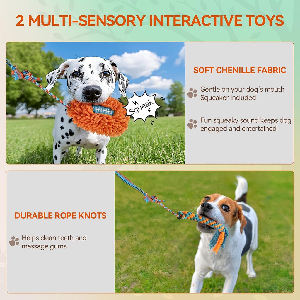 Dog Bungee Tug Toy, Outdoor Hanging Bungee from Tree for Chase & Tug Fun, Interactive Tug-Of-War Toy for Small and Medium Dogs, Bungee Cord with Dog Rope Toy & Soft Chew Toy