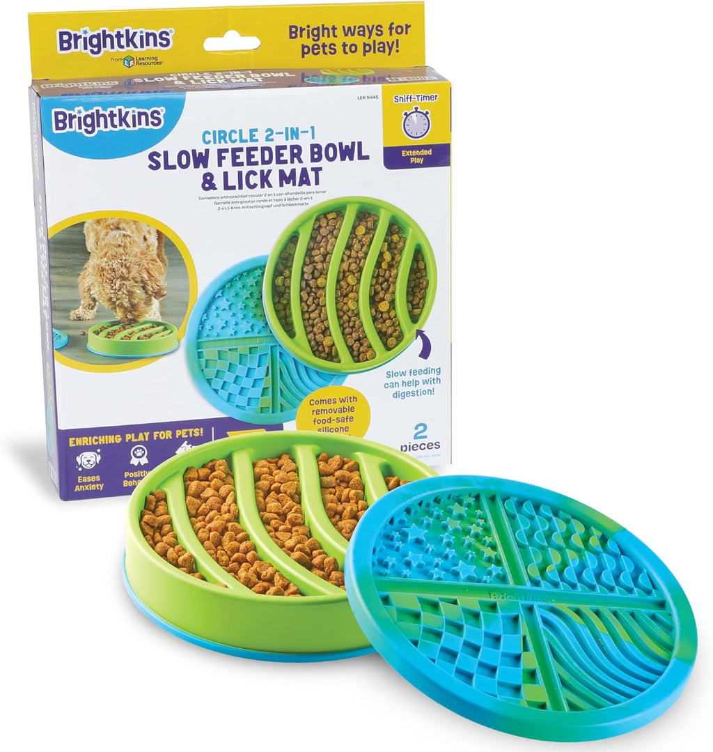 Circle 2-In-1 Slow Feeder Bowl and Lick Mat - Slow Feeder Dog Bowls, Dog Bowls for Fast Eaters, Interactive Puppy Bowl, Cat Food Puzzle, Puzzle for Dogs, Pet Dishwasher Safe Lick Mat