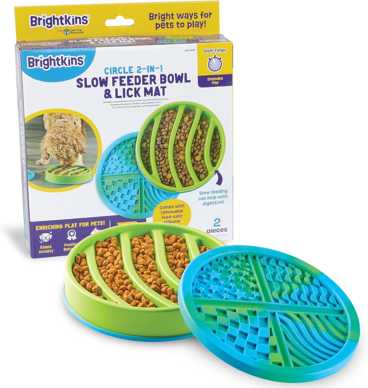 Circle 2-In-1 Slow Feeder Bowl and Lick Mat - Slow Feeder Dog Bowls, Dog Bowls for Fast Eaters, Interactive Puppy Bowl, Cat Food Puzzle, Puzzle for Dogs, Pet Dishwasher Safe Lick Mat