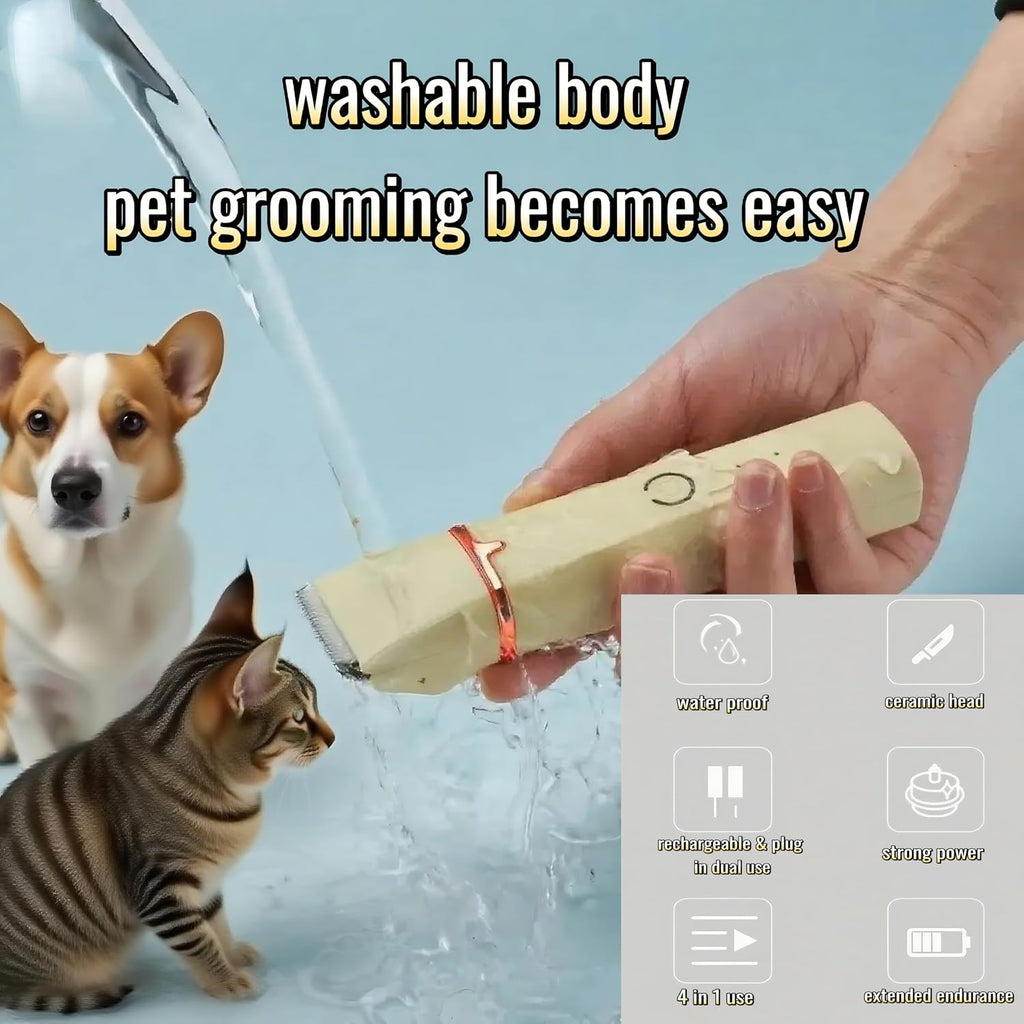 Low Noise 4-In-1 Dog Grooming Clippers Kit,Cordless Dog Nail Clipper,Dog Paw Trimmer,Cat Ear Trimmer,Pet Cat Dog Hair Trimmer for Small Large Dogs Cats and Rabbits Grooming at Home(Beige)
