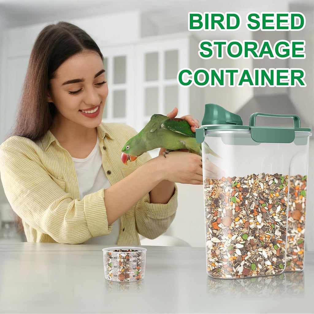 Cat Dog Food Storage Container 5 to 7 Lbs, Secondary Pet Food Storage Container beyond a Large Dog Food Bin for Daily Use, Easy-Pouring Bird Seed Dispenser, Travel Kibble Holder -Bottle Green